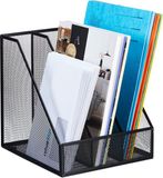 Merkloos Relaxdays tijdschriftencassette - 3 vakken - A4 - 26 x 24 x 26 cm - staal - zwart