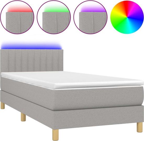 vidaXL Boxspring met matras en LED stof lichtgrijs 90x190 cm
