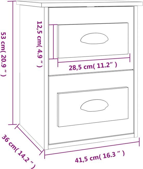 vidaXL Nachtkastje wandgemonteerd 41,5x36x53 cm hoogglans wit