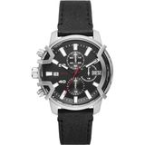 Diesel Griffed Herenhorloge Analoog Quartz Leer Zilverkleurig/Zwart