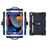 Case iPad Air3 2019/iPad Pro 10.5 2017 hoes met opvouwbare standaard, 3-in-1 schokbestendige hoes met penhouder en polsband, zwart + blauw