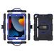 Case iPad Air3 2019/iPad Pro 10.5 2017 hoes met opvouwbare standaard, 3-in-1 schokbestendige hoes met penhouder en polsband, zwart + blauw
