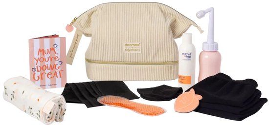 Doomoo Mommy Vanity - Postpartum kit & verzorgingsset - 8 essentials - Kraamkit - Toilettas - Biologisch katoen - Sand