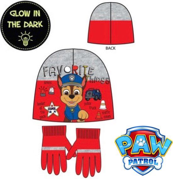 Paw Patrol Chase Set - Red - Hat & Gloves - 54cm - 4-8 Years