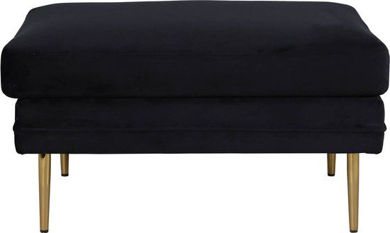 Hioshop Boom poef, hocker velours zwart, messing