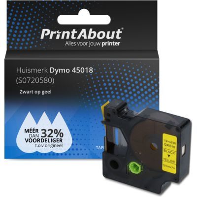 PrintAbout Tape 45018 - Black on Yellow (12mm) - Compatible with Dymo Label Makers
