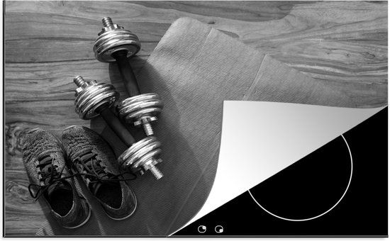 KitchenYeah® Inductie beschermer 77x51 cm - Fitness zwart wit - Inductiebeschermer