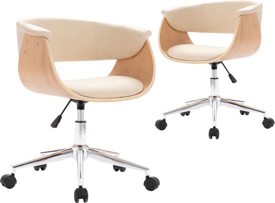 vidaXL Eetkamerstoelen draaibaar 2 stuks kunstleer crèmekleurig
