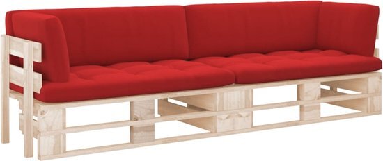 The Living Store Tuinbank Pallet - 110 x 65 x 55 cm - Grenenhout - Rood Kussen