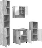 vidaXL Badkamermeubel Set 4 Stuks Beton Grijs Bewerkt Hout & Metaal
