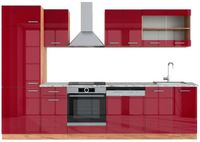 Vicco R-Line Unité de cuisine complète – 300 cm, marbre WB rouge laqué/chêne doré