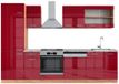Vicco R-Line Unité de cuisine complète – 300 cm, marbre WB rouge laqué/chêne doré
