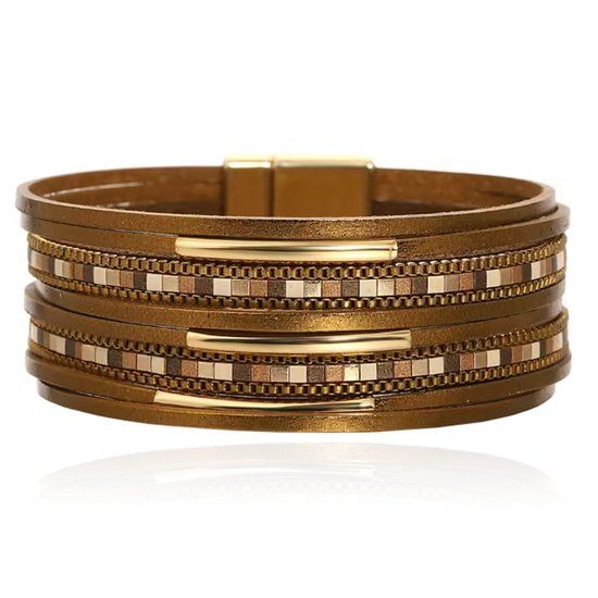 Deja Jewels Deja Armband goudkleurig met bronskleurige banden en mozaïek detail