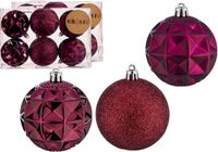 Krist Boules de Noël décorées - 12 pièces - Vin Rouge/Bordeaux - Plastique - 7 cm