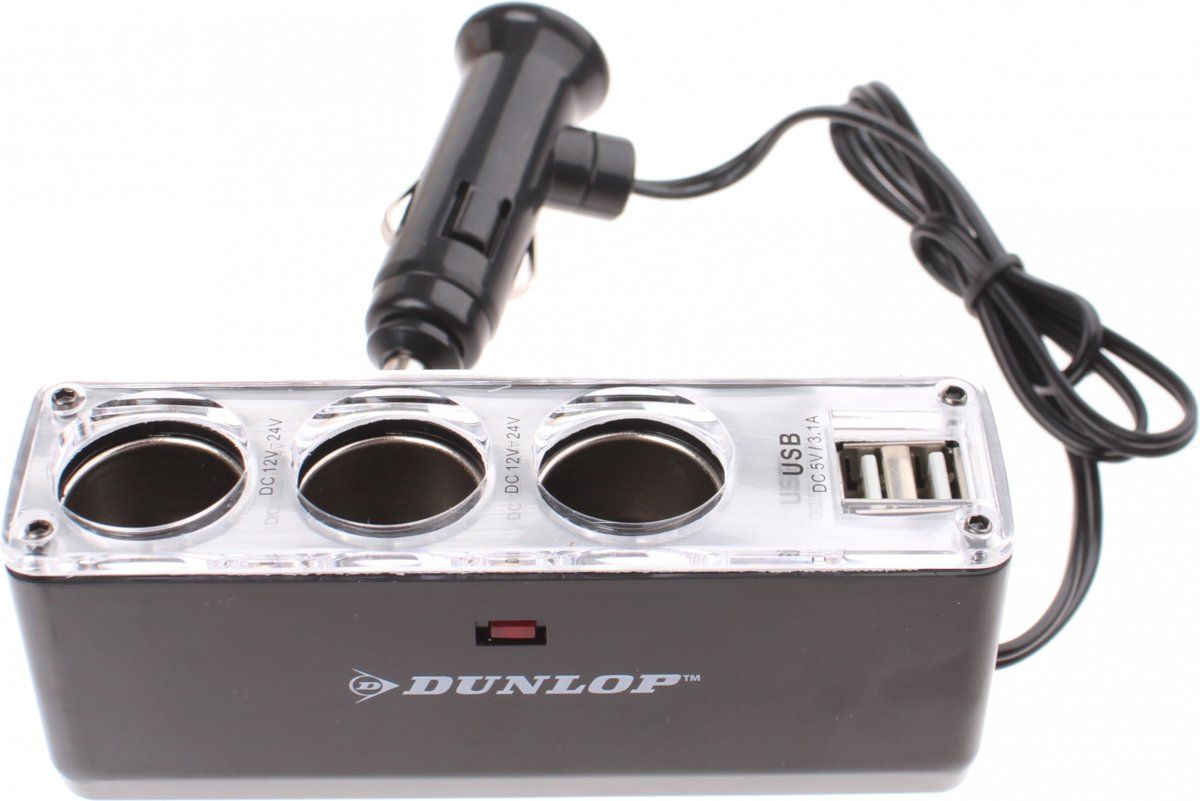 Dunlop 3-weg Splitter 12/24 Volt Met Twee Usb-poorten Zwart