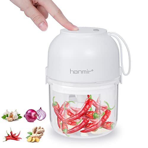 Hanmir Mini-knoflookhakmolen met levensmiddelen, draadloos, met USB-oplader, draagbaar, voor uienvlees met gember en chili (300 ml)