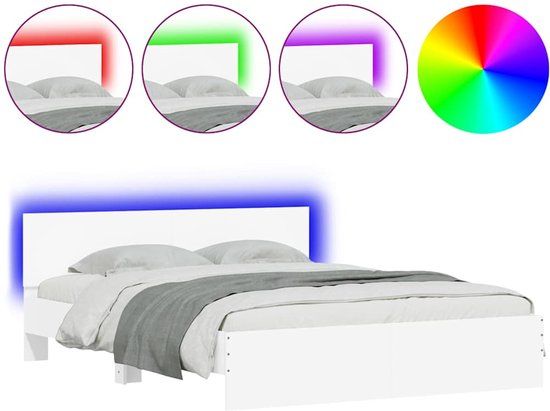 vidaXL Bedframe met hoofdeinde en LED wit 150x200 cm