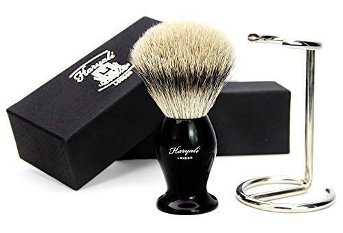 Haryali London ZILVER TIP BADGER HAIR SHAVING BRUSH met Scheerborstel standaard voor mannen geschenken voor papa