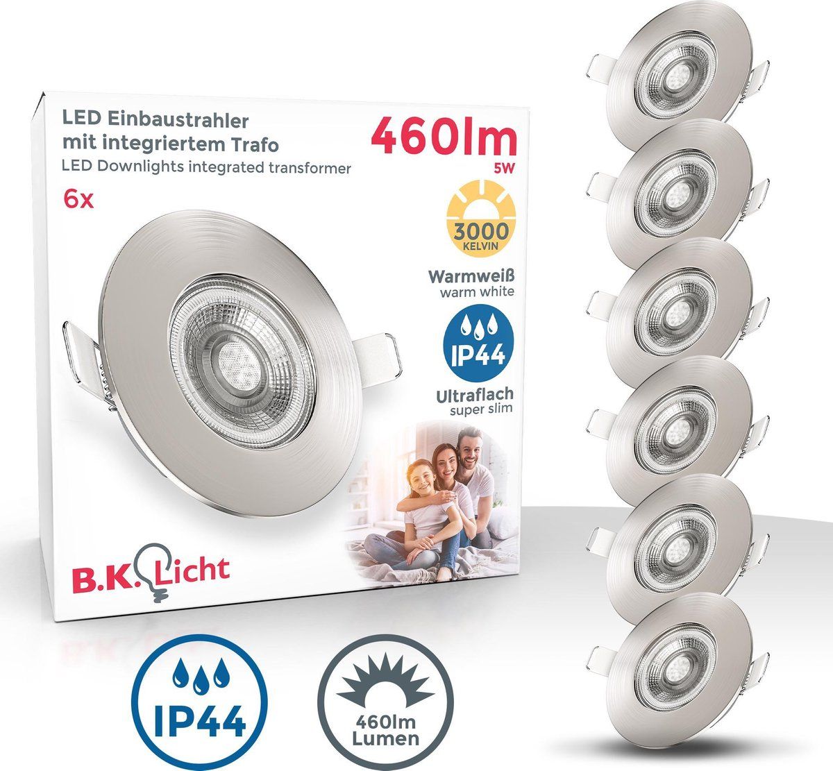B.K.Licht - Inbouwspots badkamer - LED - 6 stuks - IP44 - Ø9cm - 3.000K - 460Lm - 5W - Zilver