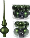 Decoris Kaemingk B.V. Compleet glazen kerstballen pakket donkergroen glans/mat 33 stuks met piek mat