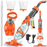 tillvex Aspirateur de piscine sans fil avec manche télescopique + filtre de rechange jusqu'à 15 m³, nettoyeur de piscine électrique avec filtre et 60 minutes d'autonomie, kit de nettoyage sans fil pour aspirateur à main (bleu