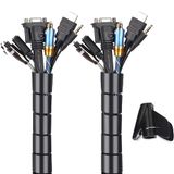 Kabelorganizer, 2 m, flexibele kabelorganizer, kabelopbouw voor kantoor en pc, zwart (25 mm)