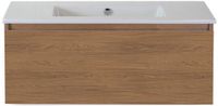 BES LED Frozen Badmeubelset 100 cm - Greeplijst in Kleur - Honey - Keramische Wastafel Wit Zonder Kraangat