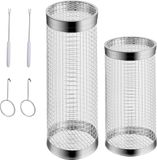 Merkloos Rolling grillmand met vork - Roestvrij staal voor camping en terrasbarbecues - Groenten friet vis vlees - 20 cm + 30 cm