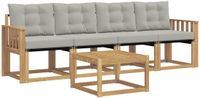 vidaXL - Bank loungeset - 4 zitplekken - Wit en lichtgrijs - Massief Acaciahout en Textilene - Inclusief tafel