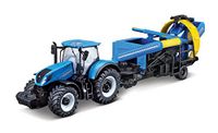 Bburago New Holland T7.315 B18-31678 Tractor gegoten met functioneel cultivatorvoertuig, blauw, maat S