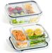 Praknu Récipients de préparation de repas Verre 3 Compartiments 1 L – Lunchbox – Boîte de conservation | Nourriture proprement séparée, hermétique avec couvercle, sans BPA, pour congélateur et micro-ondes, set de 2, récipients en verre de 1000 ml