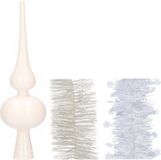 Decoris Kaemingk B.V. Kerstversiering glazen piek glans 26 cm en folieslingers pakket winter wit van 3x stuks