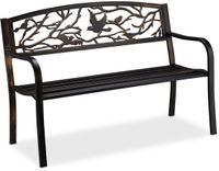 Merkloos Relaxdays Tuinbank van staal met vogelmotief, 2-zits, zwart/brons, 87 x 127 x 57 cm