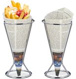 Relaxdays frietzakhouder set van 2 - roestvrij staal - 16 x 9,5 cm - zilver