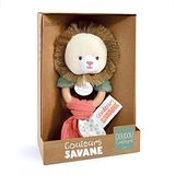 Doudou et Compagnie Kleuren Savanne Rammelaar van houten leeuw beige 15 cm