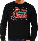 Bellatio Decorations Shoppartners Bv Foute Kersttrui - sweater - Happy Birthday Jesus - zwart - voor heren - kerstkleding / Jezus kerst outfit L