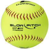 CHAMPRO Game ASA Slow Pitch .44 COR, 375 Compression, Poly Synthetic Cover, Red Stitches (Optic Yellow, 30.5 cm), Pack of 12