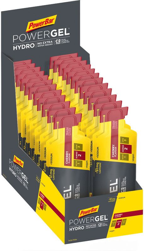 PowerBar PowerGel Hydro Sportvoeding met basisprijs Kersen met coffeïne 24x67ml geel/grijs 2019 Sportvoeding