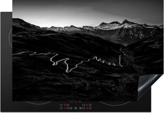 KitchenYeah® Inductie beschermer 77x51 cm - Splügenpas - zwart wit - Inductie kookplaat accessoire