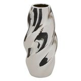 Atmosphera Bloemenvaas Silver Sky - zilver - keramiek - D10 x H21 cm - moderne vorm
