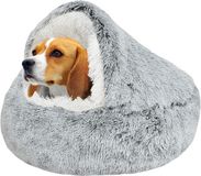 Merkloos / Sans marque Bol Calming Donut Dog Bed - Cuddly Nest for Small Medium Dogs - Warm Soft Plush Dog Cushion with Cozy Sponge - Non-Slip Bottom - Snooze Sleeping Indoor - 65cm Grey