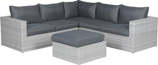 Garden Impressions Bruno Loungeset 4-delig - Licht Grijs - Hoekbank met Hocker - Wicker