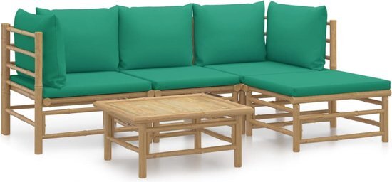 vidaXL 5-delige Loungeset met kussens bamboe groen