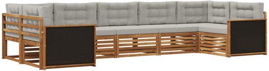 vidaXL - Hoek loungeset - 7 zitplaatsen - Naturel en lichtgrijs - Massief Acacia Hout