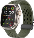 Strap-it Breathable silicone sport band with parachute clasp - Army green - Suitable for Apple Watch 44/45/46/49mm