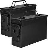 Trucky Metalen Munitiekist / Opbergkist met Deksel - Legerstijl Zwart Metaal - 5L - 2 stuks
