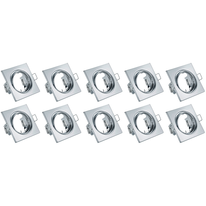 BES LED Spot Armatuur 10 Pack - Trion - GU10 Fitting - Inbouw Vierkant - Glans Chroom Aluminium - Kantelbaar 80mm
