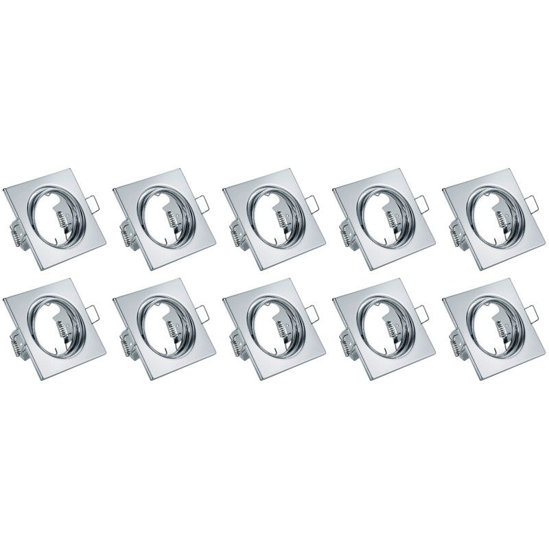 BES LED Spot Armatuur 10 Pack - Trion - GU10 - Inbouw Vierkant - Glans Chroom - Kantelbaar