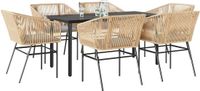 vidaXL 7-delige tuinset met kussens, bruin, polyrotan, glas