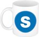 Bellatio Decorations Koffie mok met de letter S - beker - blauw - eerste letter van een voornaam - wit - 300 ml